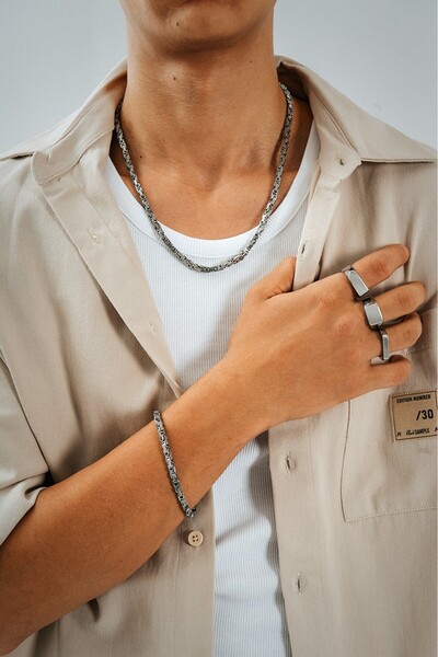 UKHWD SUPPLY 4mm 316L Çelik Kral Kare Zincir Kolye Ve Bileklik Set