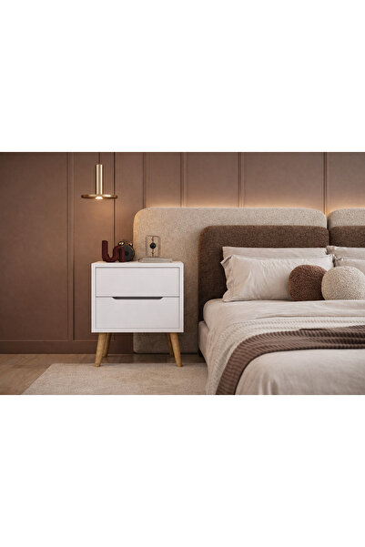 VM VERTEX MOBİLYA Flora Komodin 2 Çekmeceli Yatak Odası Bebek Odası Beyaz