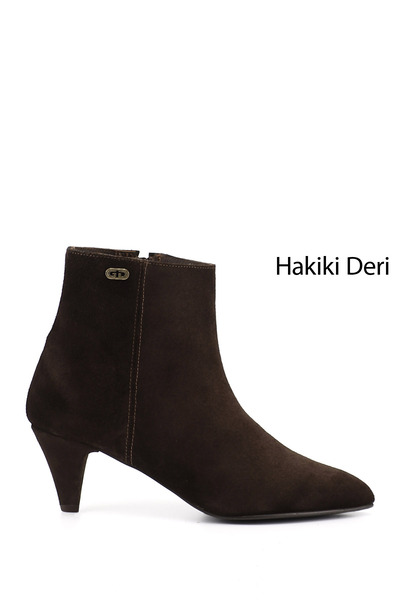 GÖNDERİ(R) Kadın Kahve Süet Fermuarlı Sivri Burun Hakiki Deri Bot