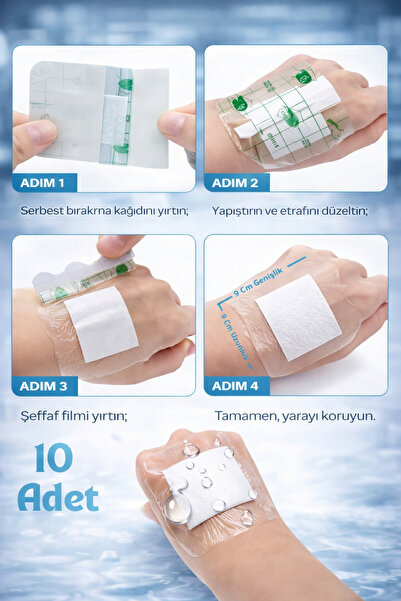 Octacare Şeffaf Pu Banyo Ve Dövme Bandı Tıbbi Su Geçirmez Yara Örtüsü 5 cm * 9 cm 10 Adet