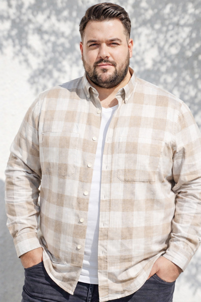 Varetta Muška bež košulja veće veličine, dvostruka Sa džepovima širok kroj du...