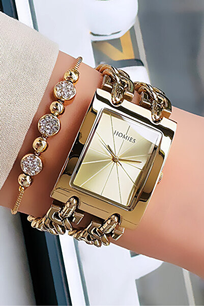 Homies ساعة يد نسائية خاصة مع علبة خاصة 3 ATM مقاومة للماء سلسلة ذهبية اللون ...