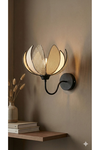 avizade Lotus Model Dekoratif Pilli Duvar Apliği -Siyah Çerçeveli Kumaş Kapla...