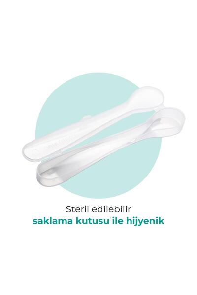 Mamajoo Ergonomik Beslenme Kaşık Seti Powder Green & Beyaz, 6 Ay+ İkili - Saklama Kabı Hediyeli