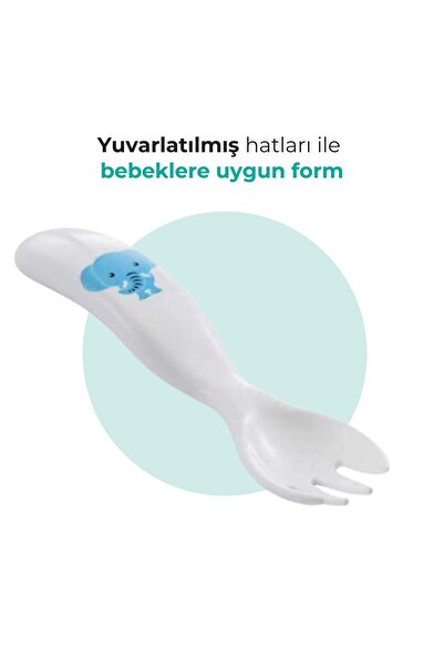 Mamajoo Ergonomik Beslenme Kaşık Çatal Seti Mavi & Fil, 6 Ay+ İkili