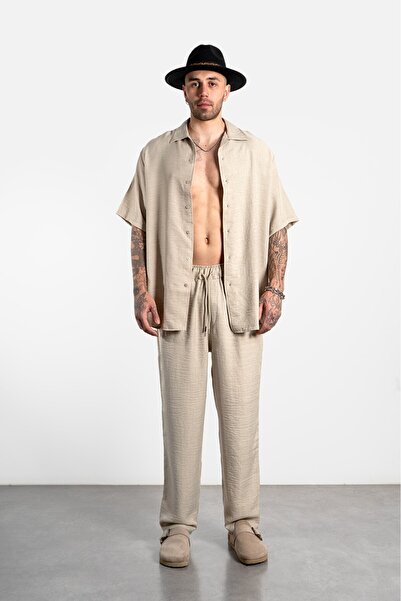 Twobucks Stone Color Bamboo Linen Men's Shirt and Pants Set