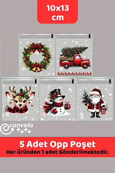 CANVELA 5 Adet Yılbaşı Temalı 5 Farklı Model 13x10 Cm Opp Poşet