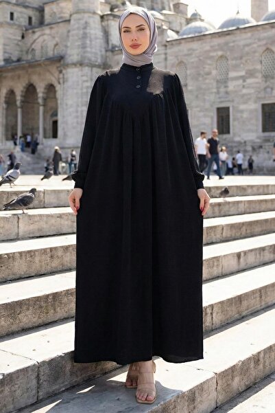 hafsamina Önü Düğmeli Eva Tesettür Elbise Siyah HM2757