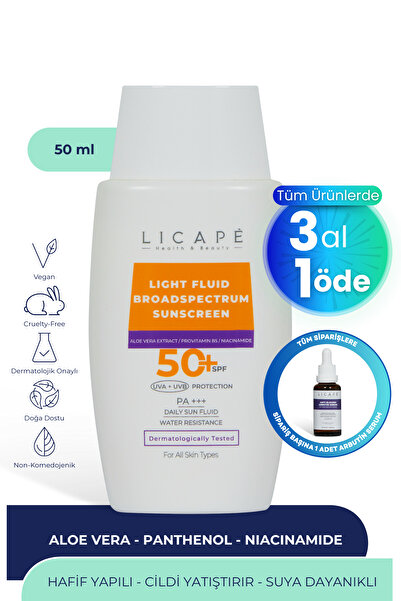Licape Yüksek Koruma Suya Dayanıklı Tüm Cilt Tiplerine Uygun 50 Faktör Likit ...