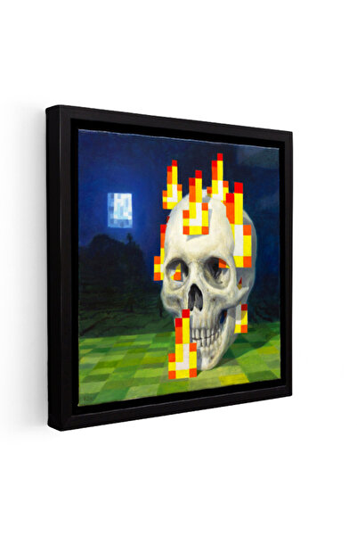 Tablofest Kare Kanvas Tablo Skull On Fire Minecraft Tablosu Ev Ofis Salon Duv...