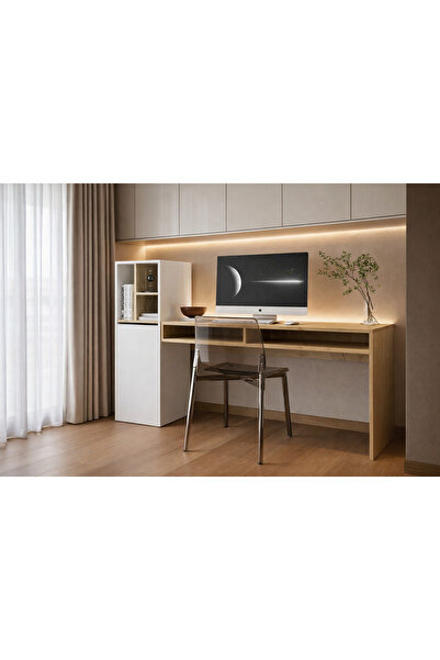 VM VERTEX MOBİLYA Toskana Kitaplıklı Çalışma Ofis Bilgisayar Masası Safir Meş...