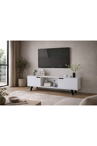 VM VERTEX MOBİLYA Siena Ahşap Ayaklı Tv Ünitesi Beyaz Televizyon Konsolu 140 ...