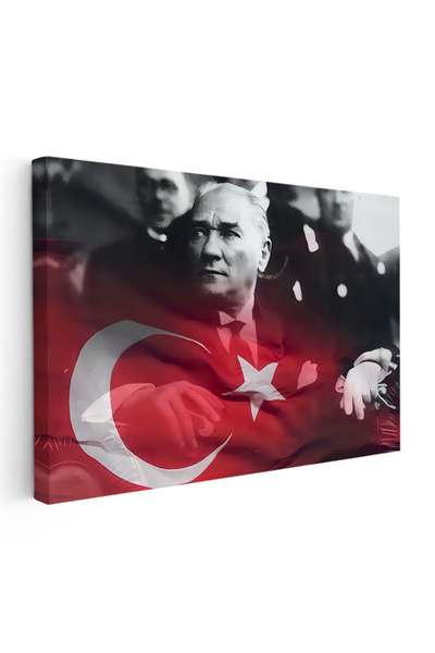 Tablofest Yatay Kanvas Tablo Atatürk Bayrak İçinde Silüet Atatürk Tablosu Ev ...