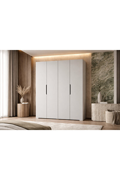 VM VERTEX MOBİLYA Monza 4 Kapılı Beyaz Gardırop Dolap 120 Cm Vm30, 180 Cm