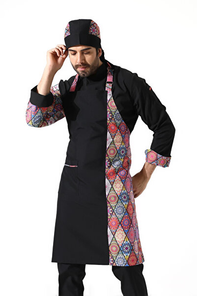 Bilenn Tekstil Apron with Straps Pattern Paneled Black Tile