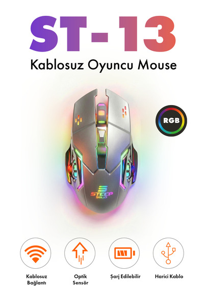Steep Solid ST-13S Kablolusuz - Wiriless Şarjlı RGB Gaming Oyuncu Mouse