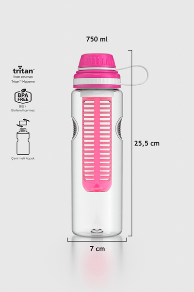 Renga Ege 750 ml Tritan Süzgeçli Detoks Matara 911008 Fuşya