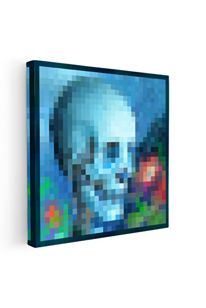 Tablofest Kare Kanvas Tablo Skull And Roses Piksel Minecraft Tablosu Ev Ofis ...