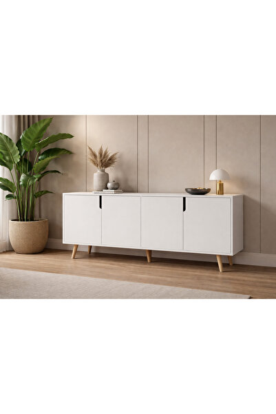 VM VERTEX MOBİLYA Latina Ahşap Ayaklı Modern Konsol 180 Cm Beyaz