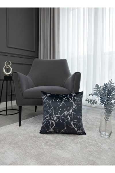 Brillant 2'li Kadife Kırlent Yastık Kılıfı Antrasit-Gümüş Varaklı (45X45)