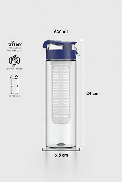 Renga Atlas Süzgeçli 630 ml Tritan Detoks Matara 911056 Mavi