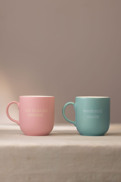 Rakle Set of 2 Mottolu Ceramic Mug Pink-Blue 400 Cc