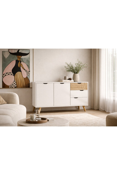 VM VERTEX MOBİLYA Defne Konsol 140 Cm 2 Kapak 3 Çekmece Konsol Safir Meşe - B...