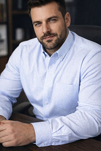 Varetta Cămașă albastră pentru bărbați, mărime mare, cu mânecă lungă, croială...