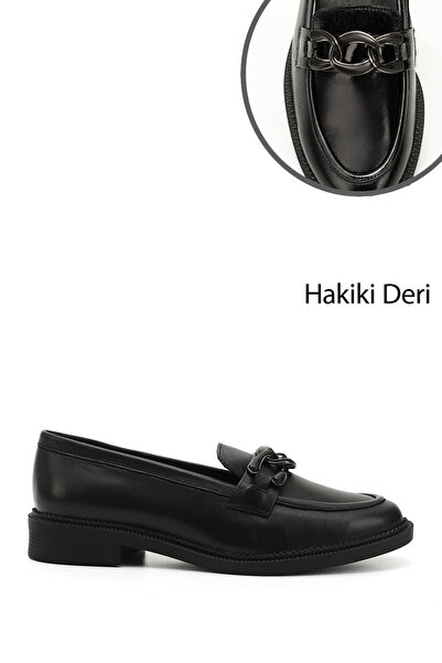 GÖNDERİ(R) Kadın Siyah Tokalı Hakiki Deri Loafer Ayakkabı