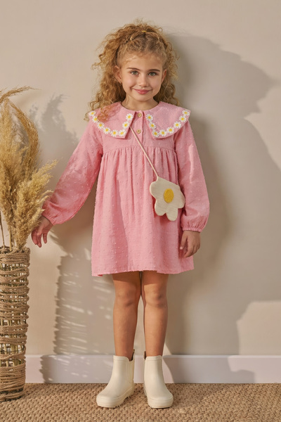 Minipodyum فستان بناتي من الموسلين مع حقيبة يد للأطفال مناسب للعيد