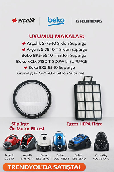 Arçelik S-7540 8835571100 Set de filtre pentru aspirator Cyclone alb - Import...