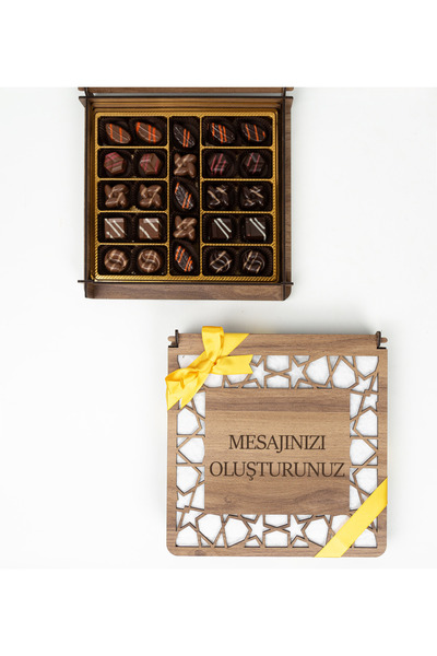 CARON CHOCOLATE Kişiye Özel Ahşap Kutuda 25'li Sütlü - Bitter Karışık Special...