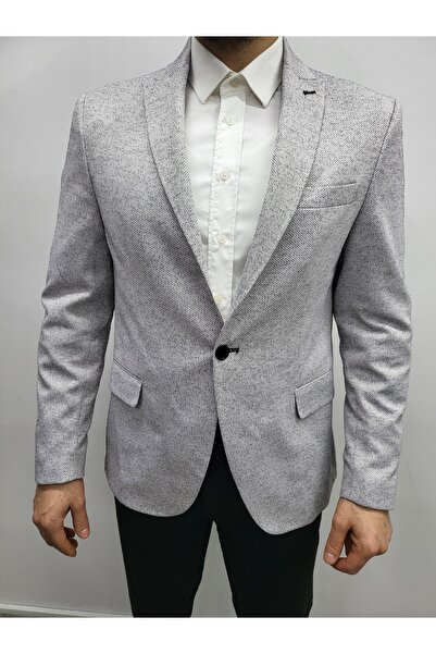 MODA DİNA Açık Gri İtalyan Stil Slim Fit Klasik Erkek Blazer Ceket