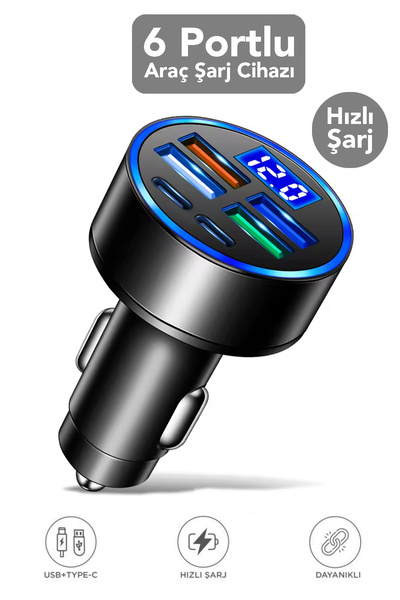 mimtec 6 Çıkışlı Araç Şarj Aleti - 66W Araç İçi Çakmaklık Süper Hızlı Şarj Al...