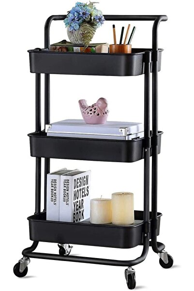 EGG 3-tier Rolling Shelves Metal Cart Organizer Black 85x45x35cm kitchen/stud...