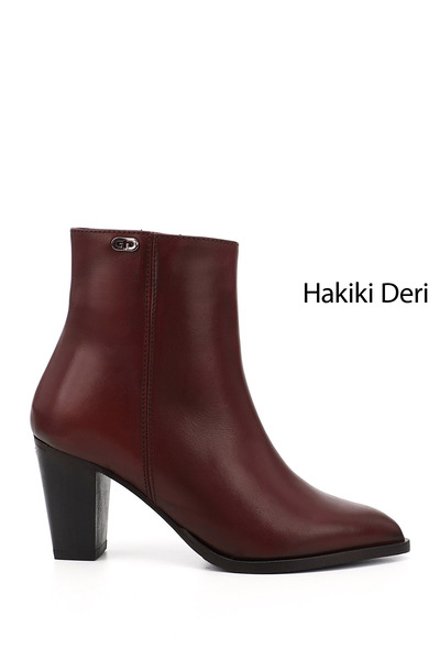 GÖNDERİ(R) Kadın Bordo Antik Fermuarlı Sivri Burun Hakiki Deri Bot