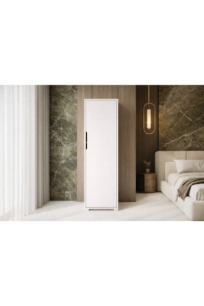 VM VERTEX MOBİLYA Flora 1 Kapaklı 5 Raflı Gardırop Beyaz Elbise Dolabı