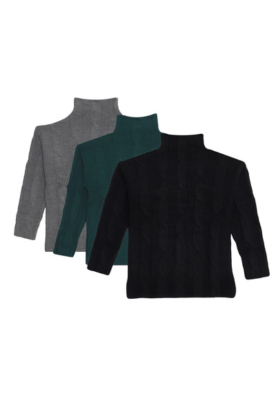 Tudors Women's 3-Pack Black-Grey-Green Regular Fit Classic Cut Half Turtlenec...
