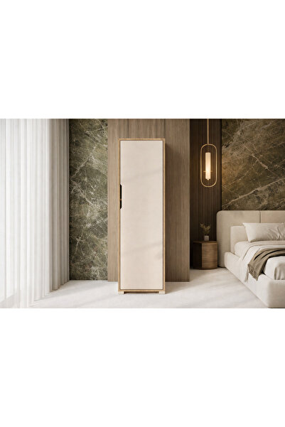 VM VERTEX MOBİLYA Flora 1 Kapaklı 5 Raflı Gardırop Safir Meşe - Beyaz Elbise ...