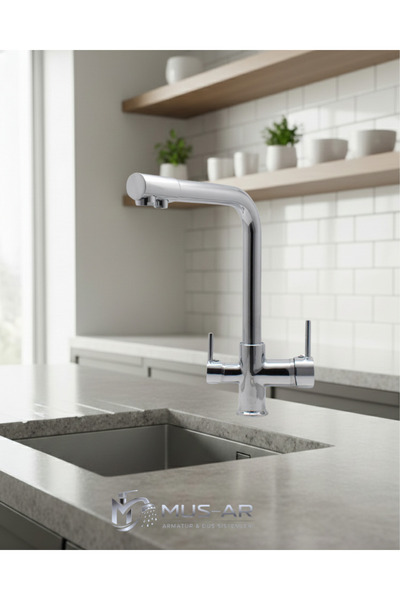 MUS-AR 3 Yollu Musluk Arıtıcı Musluğu Krom Arıtmalı Mutfak Bataryası