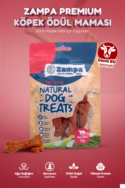 Zampa Köpek Ödül Maması, Kemik Şeklinde Dana Eti Ödülü - 75g