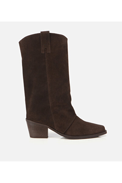 Hotiç Kadın Süet Deri Kahverengi Kovboy Topuklu Bot