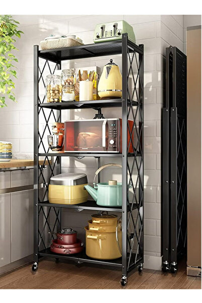 EGG رف تخزين قابل للطي سميك بخمس طبقات مزود بعجلات، ورف ذو سعة كبيرة