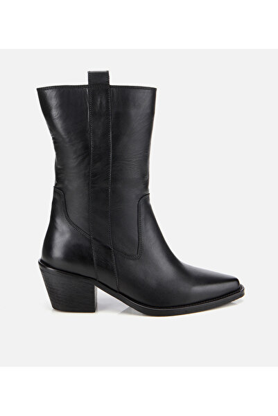 Hotiç Kadın Deri Siyah Western Topuklu Bot