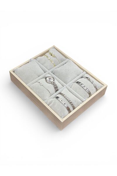 Akyüz Dekor Ahşap Çerçeveli 6 Bölmeli Yastıklı Saat & Bileklik Standı 24x19x5