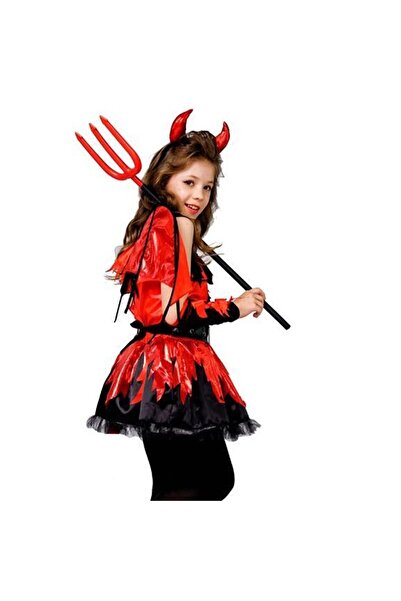 partidolu Çocuk Halloween Şeytan Çatalı ve Otrişli Peluş Şeytan Tacı Seti Kır...