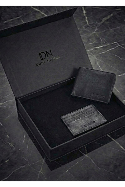 Duke Nickle Erkek Kutulu Vegan Deri Siyah Klasik Cüzdan & Kartlık Seti – Hedi...