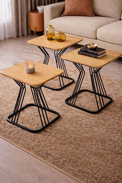 ARS Home Zigon Sehpa , Metal Ayaklı Sehpa , Ahşap Sehpa Salon Sehpası , Kare ...