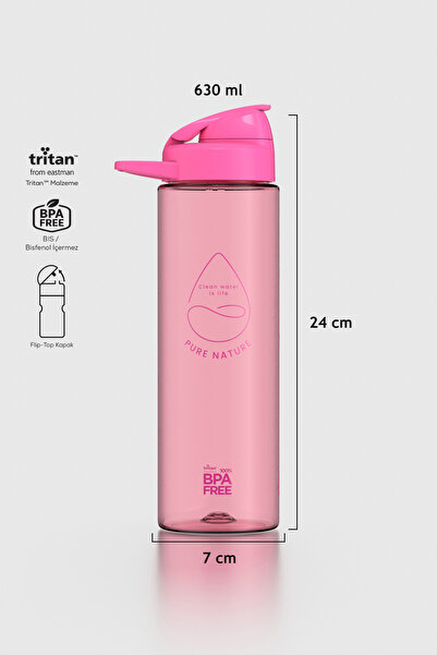 Renga Lidya Yazı Desenli 630 ml Tritan Matara 912033 Fuşya