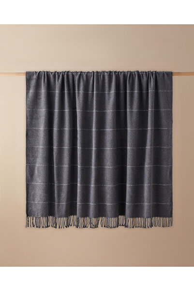 English Home Sparkly Simli Pamuklu Çift Kişilik Battaniye 200x220 cm Antrasit